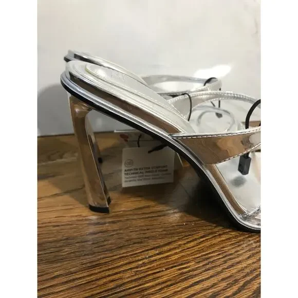 Zara Silver Metallic Strappy Slip On Heels US 7.5 / EUR 38 - Picture 3 of 14